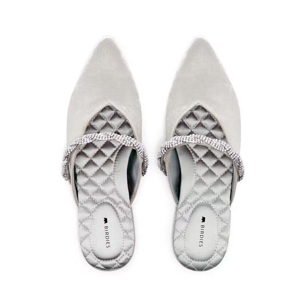Birdies The Swan Snow Crystal Bracelet Pointed-Toe Slides - Size 10 (NIB)